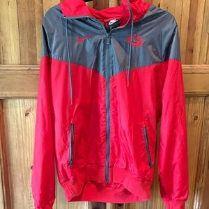 Nike Men’s Red and Gray Hooded Windbreaker Jacket